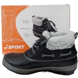 New JSport Jambu Women's Black Waterproof Fur Collar Short Winter Duck Boots